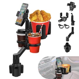 Laetass Becherhalter für Auto 360°Rotation einstellbare Basis Breite Becherhalter Expander mit Dual Cup Holder, Telefonhalter, abnehmbare Instant Nudel CupHolder-Aschenbecher, Auto Travel Essentials