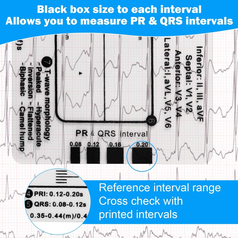 2pcs Electrocardiogram 7 Step Rulers, Portable Transparent Electrocardiogram Calipers Interpretation