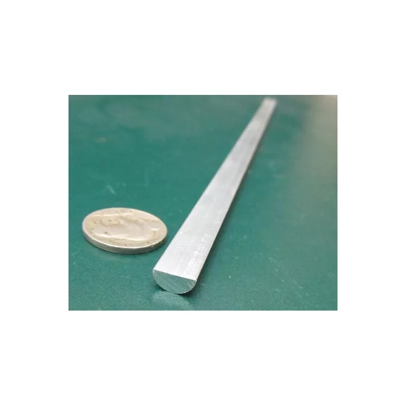 Basic Aluminum Half Round Rod (.375") 3/8" Dia, x 6