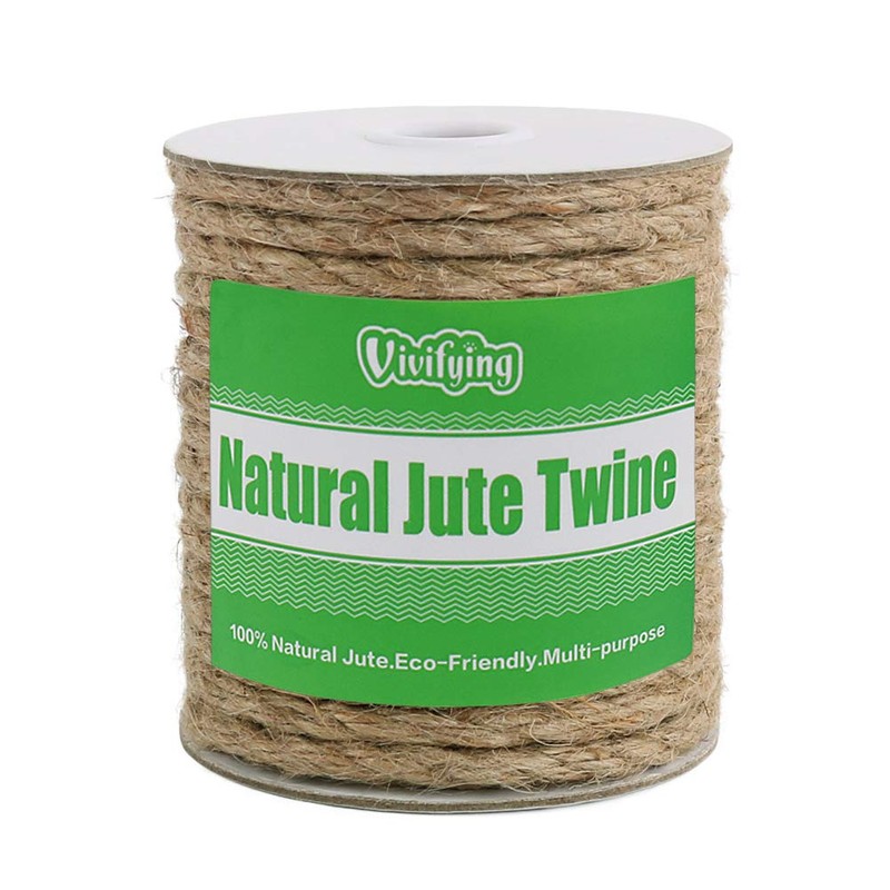 Vivifying 66 Feet 6mm Jute Rope, Natural Heavy Duty Twine