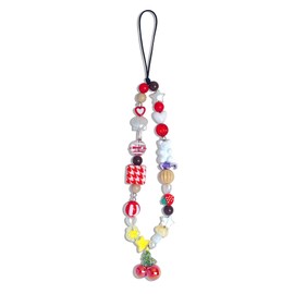 AGEN KGEN Cute Phone Charm Handmade Exquisite Beaded Phone Lanyard Wrist Strap Pink Cell Phone Chain Phone Charms Strap for Women (Sweet Cherry)