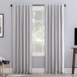 Sun Zero Greyson Faux Dupioni Silk Thermal Extreme Total Blackout Back Tab Curtain Panel, 50" x 63", Chrome Gray