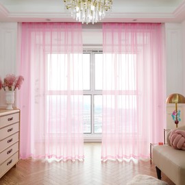 PHILEASY Window Sheer Pink Curtains 140 Inches Long 2 Panels Pink Sheer Curtains Sheer Curtain Clear Transparent Basic Rod Pocket Panel 15 Colors 10 Size for Bedroom Living Room Yard Kitchen