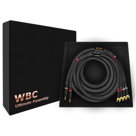 WORLDS BEST CABLES 6 Foot Ultimate - 7 AWG - Ultra-Pure OFC - Premium Audiophile HiFi Bi-Wire Speaker Cable for Center Channel - Eminence Gold Banana (x2) & Spade (x4) Plugs & Carbon Tweed Jacket