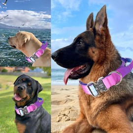 Comfluxe Tactical Military Dog Collar, Strong Wide Thick Heavy Duty Dog Collar with Handle, Soft Neoprene Padded Collar with Quick Release Metal Buckle for Medium Dogs (Purple, M)