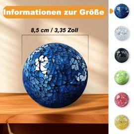 Yazikisa 8.5 cm Glass Mosaic Balls Blue Decorative Glass Balls for Bowls Crackling Sphere Solid Globe Bowls Vases Filler Tables Festive Party Home Decoration Pack of 3