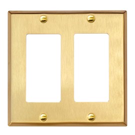 Rio Salto BRASS Metal Gold Double Light Switch Wall Plate or Outlet Cover Wall Plate, STANDARD SIZE. Corrosion Resistant Receptacle Wallplate Rocker Covers Decora 2-Gang Brushed Brass 4.6" x 4.6"