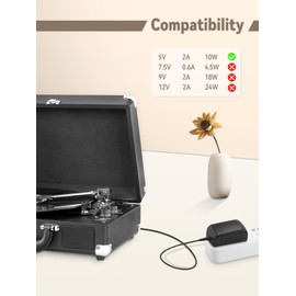 Tomatosd Replacement for Victrola Record Player Power Cord, 5V DC in Power Supply Compatible with Victrola Power Cord VSC-550BT Vintage 3-Speed