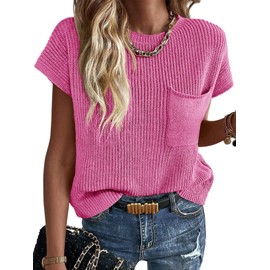 Imily Bela Summer Short Sleeve Sweater for Women 2025 Crew Neck Ribbed Knit Vests Trendy Pullover Tops Pink