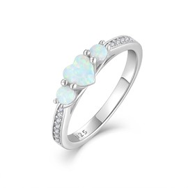 Wisbal Engagement Wedding Band Ring 925 Sterling Silver Eternity Ring Created White Opal Stackable Rings for Women Size 7