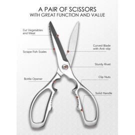 SimCoker Kitchen Scissors Forged Stainless Steel, Dishwasher Safe, Household Scissors, High Quality, 22.8 cm, Multifunctional Heavy Duty Kitchen Scissors, All-Purpose Scissors with Bottle Opener
