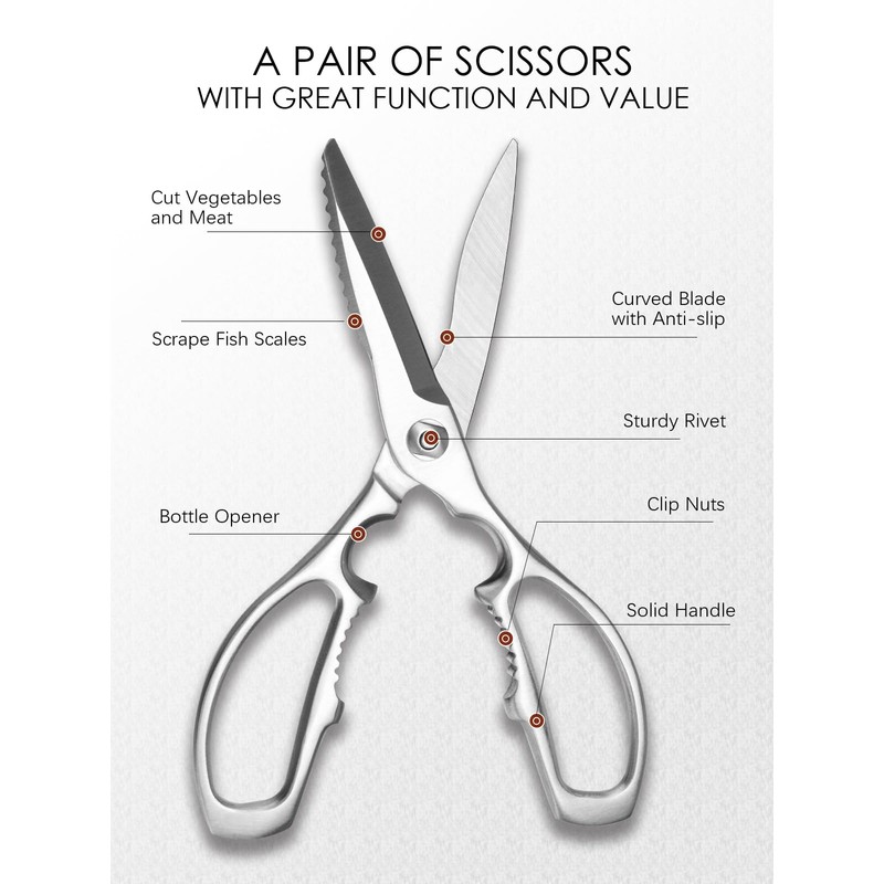 SimCoker Kitchen Scissors Forged Stainless Steel, Dishwasher Safe, Household Scissors,