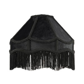 Handmade Victorian Empire Pendant Lamp Shade in Shiny Jet Black Velvet with Embroidered Trims and Tassels | 30cm x 19cm | for Pendant Floor or Table Lamp by Happy Homewares