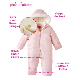 Pink Platinum Baby Girls' One-Piece Puffer Winter Snowsuit with Hood (Newborn & Infant), Size 3/6M, Blush