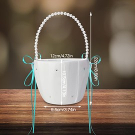 2 Pcs Wedding Flower Girl Baskets, Double Heart Flower Storage Basket with Cute Pearl Handle Bowknot for Wedding Ceremony (Blue)