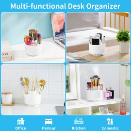 Marbrasse Desk Organizer, 360-Degree Rotating Pen Pencil Holder for Desk, Desk Organizers and Accessories with 5 Compartments Pencil Organizer, Art Supply Storage Box Caddy for Office, Home(White)