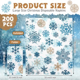 200 Pcs Christmas Snowflake Guest Napkins Christmas Disposable Hand Towel for Bathroom Disposable Party Beverage Napkins Decorative Paper Napkins for Christmas New Year Wedding Party 16 x 13 Inch