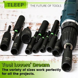 TLEEP Deep Nut Driver Set for Impact Drill w/Wing Nut Driver Bit, Sae/Metric 80MM Deep Nut Driver Bits, 1/4" Quick Change, 8mm 10mm 13mm 9/16”(14mm) 5/8”(16mm) 17mm 3/4”(19mm) 5/16” 3/8” 7/16” 1/2”