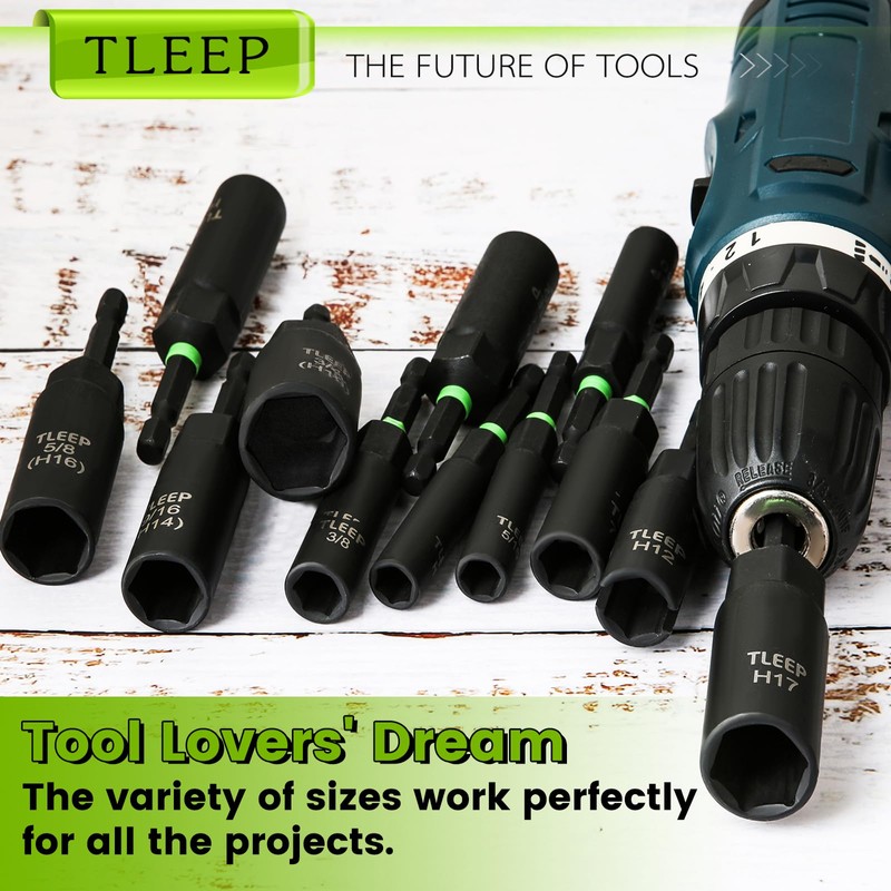 TLEEP Deep Nut Driver Set for Impact Drill w/Wing Nut