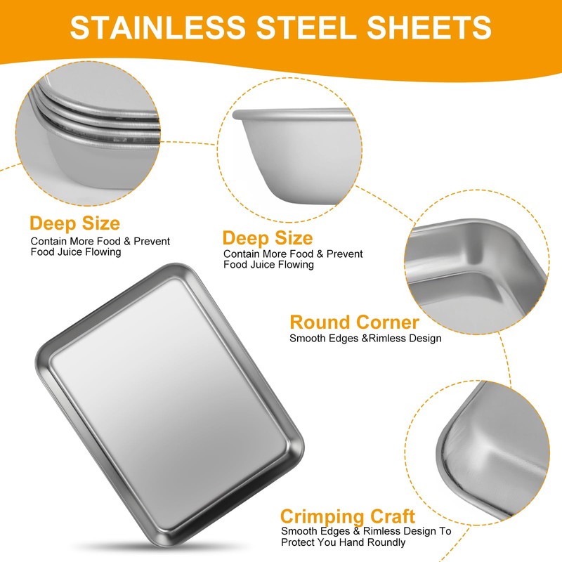 12PCS Stainless Steel 1/8 Sheet Pan, Nonstick Small Cookie Sheet,