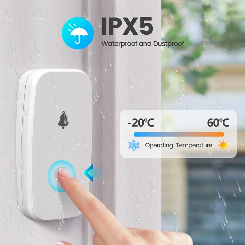 Wireless doorbell, a wireless bell, IPS X5, waterproof, 1,300 feet