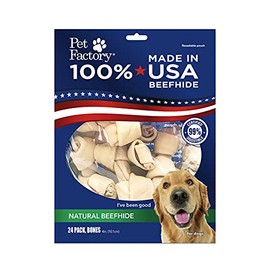 Pet Factory 100% Made in USA Beefhide Bones Dog Chews, Natural Flavor, Treats for Small Dogs - 4", 24 Count/1 Pack