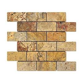 Scabos Travertine 2 X 4 Brick Mosaic Tile, Tumbled (Box of 5 sq. ft.)