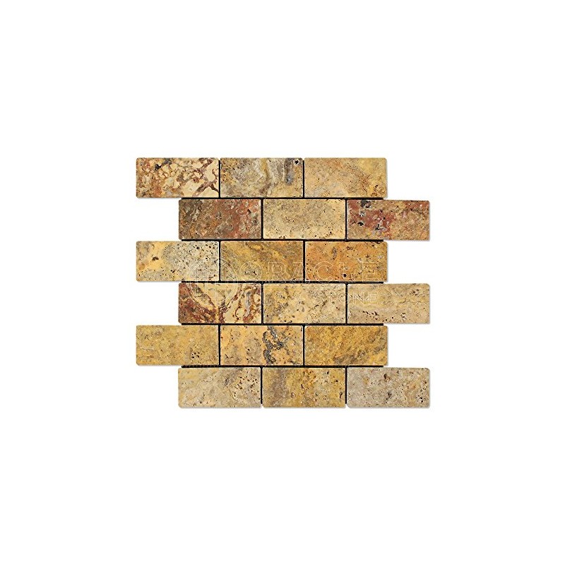 Scabos Travertine 2 X 4 Brick Mosaic Tile, Tumbled (Box