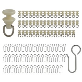 Pack of 100 curtain rollers and curtain hooks, 50 plastic curtain gliders and 50 metal curtain hooks, durable and noiseless, suitable for standard curtain rails and shower curtain rails