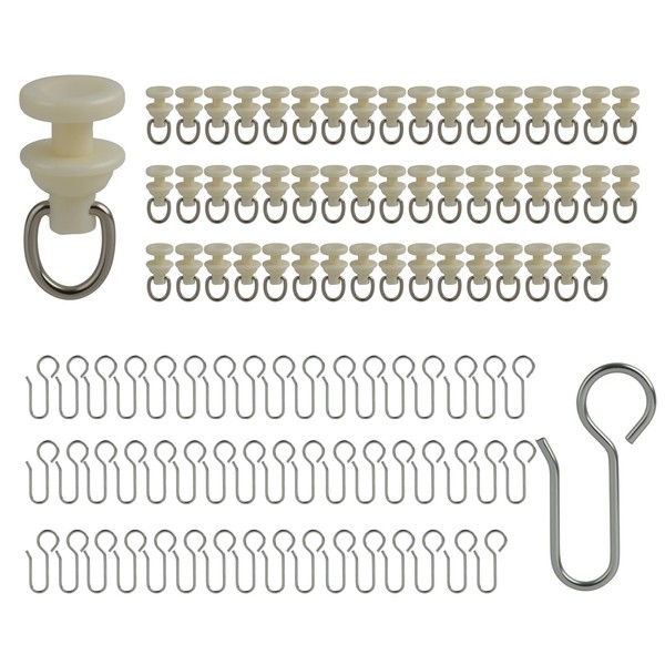 Pack of 100 curtain rollers and curtain hooks, 50 plastic