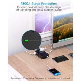 Power Strip Surge Protector with 12 Outlets 4 USB Ports(2 USB C), HANYCONY Black Flat Extension Cord 6 Feet, 1800J, Wall Mount, Desk Charging Station for Office Home College Dorm Room Essentials