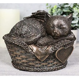 Ebros Heavenly Angel Cat Sleeping in Wicker Bed Basket Cremation Urn Pet Memorial Statue Decor Figurine 6.5 Inch Long