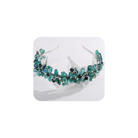 Lenjicons Sparkling Flower Leaf Rhinestone Hair Tiara Bridal Hair Crown Rhinestone Wedding Headband Dainty Flower Rhinestones Headband Bridal Headband for Women (peacock green)