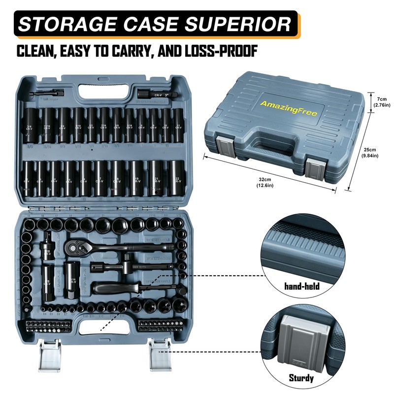 110-Piece Metric 3/8" Drive Impact Socket Set and SAE CR-V