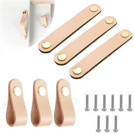 6 Pcs Faux Leather Furniture Handle Door Handle Cupboard Handle Leather Drawer Handle with Screws for Kitchen Cabinets Bathroom Cupboards 2 Models