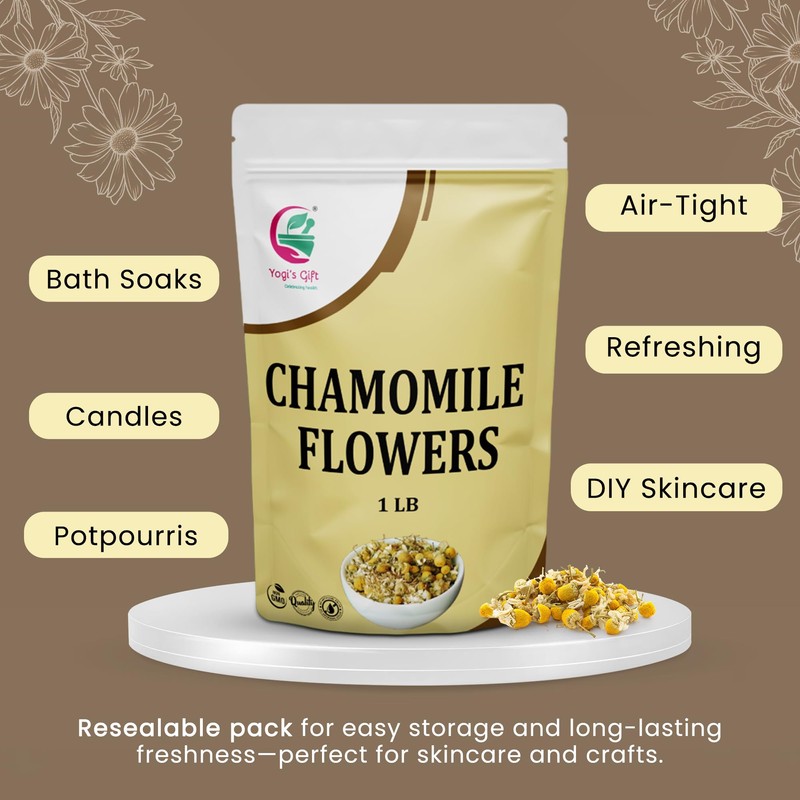 Chamomile Flowers 1 LB, 100% Natural Loose Leaf Chamomile Tea,