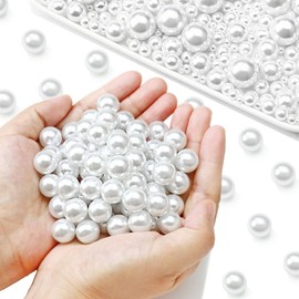 Towenm - 220 perlas blancas de 14 mm para manualidades, perlas sin agujeros para relleno de jarrón, perlas redondas de ABS sintético para velas flotantes, centros de mesa, jarrones, soporte para