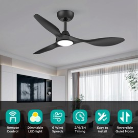 Roomratv 42 Inch BLack Ceiling Fans with Lights, Remote Control,Reversible DC Motor,Dimmable,6 Speeds,Ultra Quiet,3 Blade Ceiling Fans for Bedroom,Living Room,Indoor Outdoor Patio