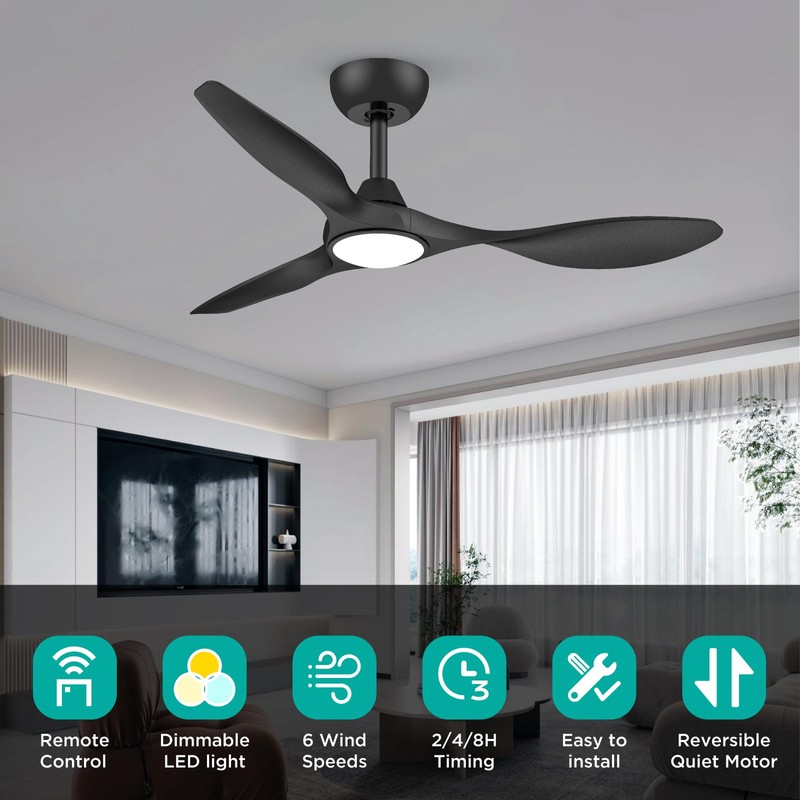 Roomratv 42 Inch BLack Ceiling Fans with Lights, Remote Control,Reversible