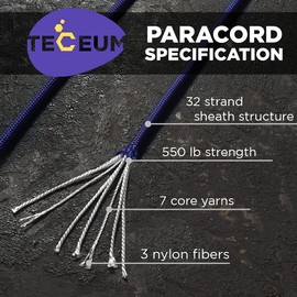 TECEUM Paracord Type III 550 Royal Blue – 100 ft – 4mm – Tactical Rope MIL-SPEC – Outdoor para Cord –Camping Hiking Fishing Gear and Equipment – EDC Parachute Cord – Strong Survival Rope 376