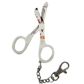 Novelty Nurse Mini Utility Scissors with Clip and Chain - White Handle with Flower Design Blades