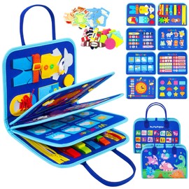 TINIFO Busy Board Montessori Toy from 1 2 3 4 Years, Toddler Activity Board Motor Skills Toy, Baby Learning Toy Sensory Toy, Gift for Boys Girls, Travel Toy for Car Aeroplane (Blue)