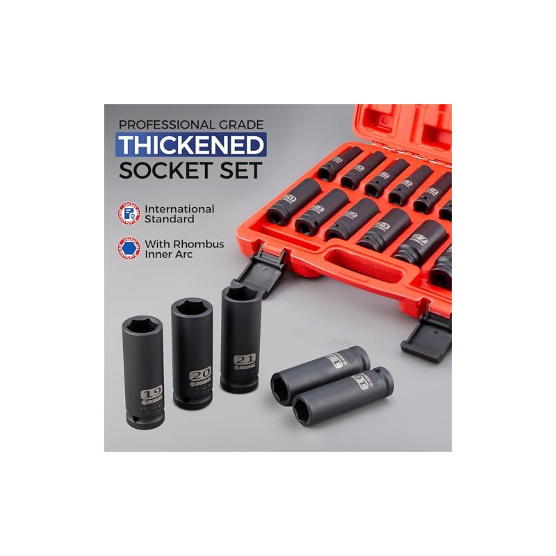 ATOOLMIC 16 Pieces 1/2 Inch Metric Drive Impact Socket Set(Deep10mm-32mm)