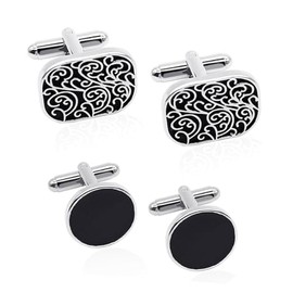 4pcs Cufflinks for Men Classic Tone Cufflinks for Wedding, Birthday, Banquet, Business Meeting (Round and Square)
