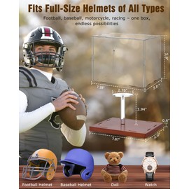 Fitense Mini Helmet Display Case - 7.1×5.3×5.9in Interior, 100% Wooden Base, Fits Football/Baseball Mini Helmets & Collectibles, High-Transparency Acrylic with UV Protection