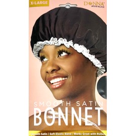 DONNA Smooth Satin Bonnet, Soft Elastic Band Sleep Cap for Women, Stay on All Night Hair Wrap Cover Bonnet for Curly Hair, Saint Bonnet for Sleeping Soft Band XL