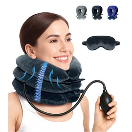 Trazione Cervicale Collare Cervicale Gonfiabile - Cuscino Cervicale da Viaggio con Maschere per dormire per Alleviare Dolore alla Colonna Cervicale Durante i Viaggi, Lavoro e Campeggio (Nero)