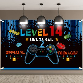 Video Game Birthday Decorations 8 9 10 11 12 13 14th Birthday Decorations for Boys Gaming Theme Photo Props Backdrop Banner Teenager Birthday Decoration (Level 14)