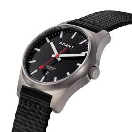 BERNY Automatic Titanium Watch for Men 10ATM Waterproof Classic Men's Railroad Watch Super Luminous Male Analog Mechanical Wristwatch AR Sapphire Crystal Date Calender Birthday Present