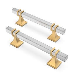 Lepatape 10 Pack 3-3/4 Inch Cabinet Pulls Brushed Nickel and Gold Cabinet Handles, Silver and Gold Dresser Drawer Pulls Brushed Nickel Kitchen Hardware
